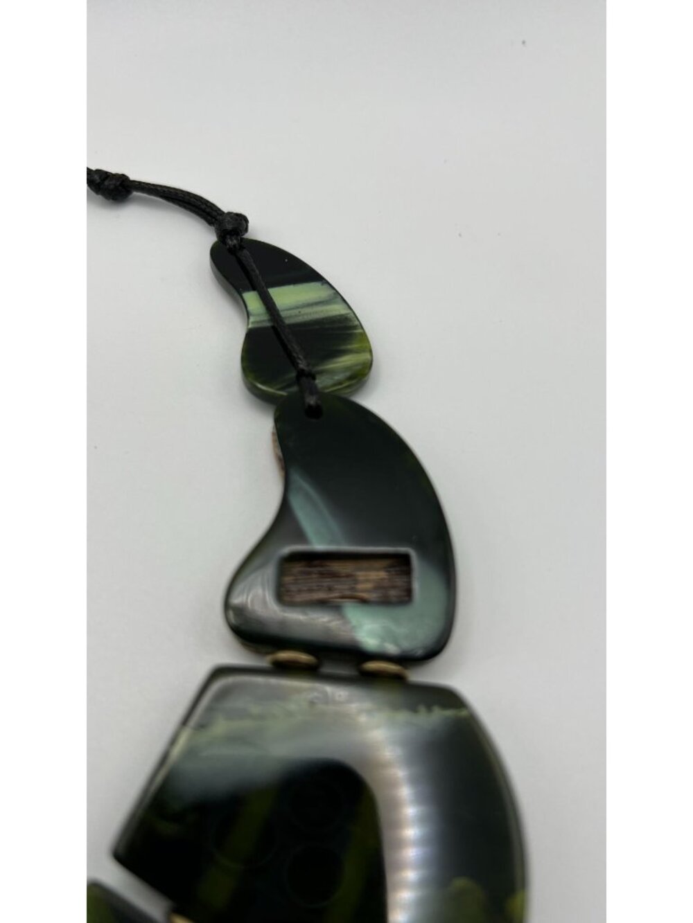 Chunky Green & Brown Geometric Statement Necklace With Adjustable Cord Closure - Picture 5 of 6